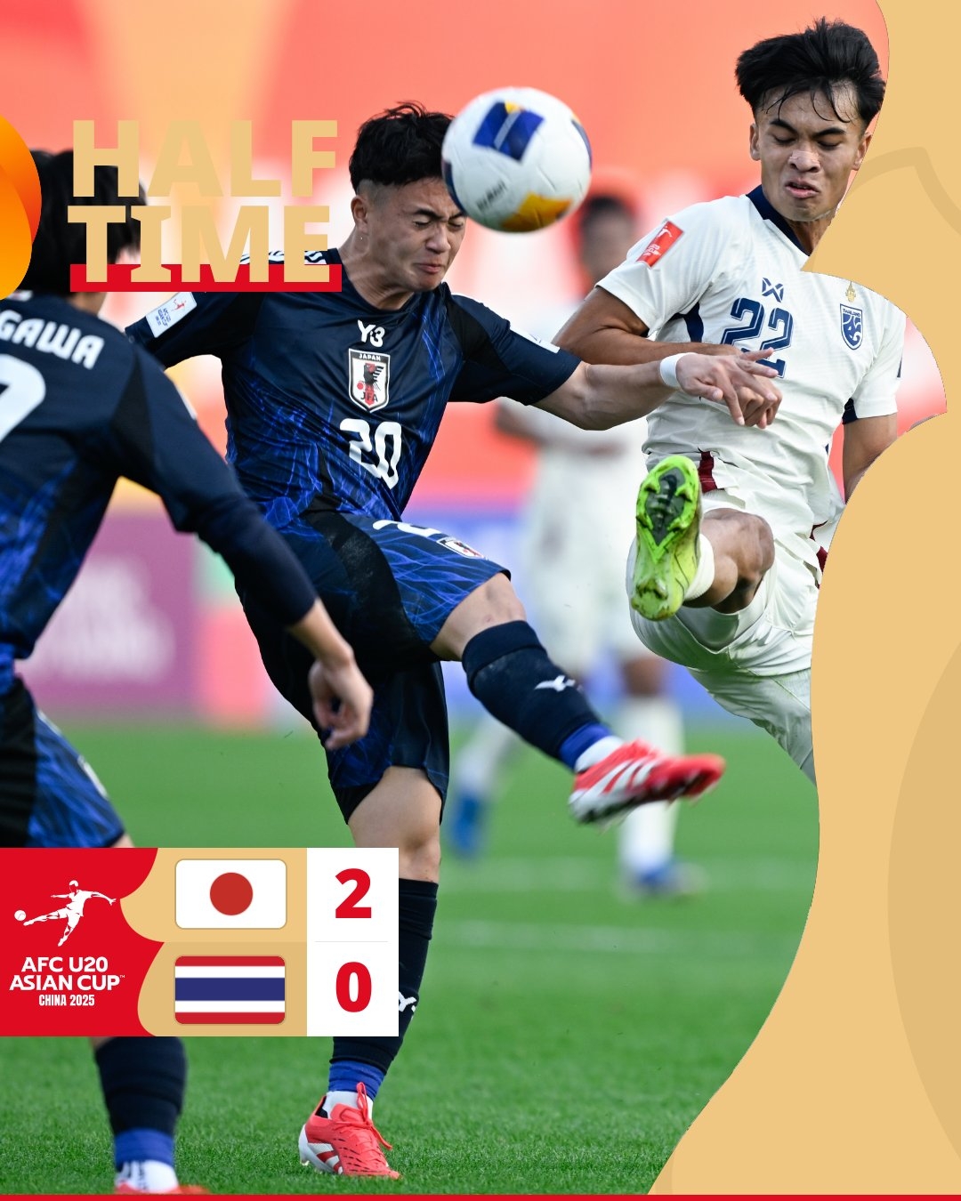 半場-日本U20 2-0領先泰國U20，石井久繼破門+中柱 泰國0射正